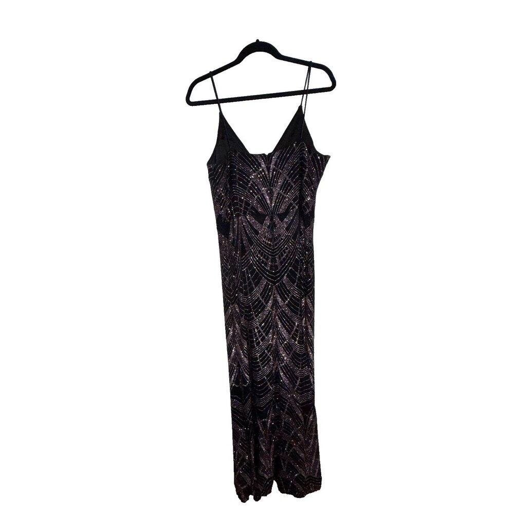 B&A Betsy & Adam Beaded Art Deco Evening Gown Black Formal Maxi Dress Sz 16 Glit - Picture 11 of 11